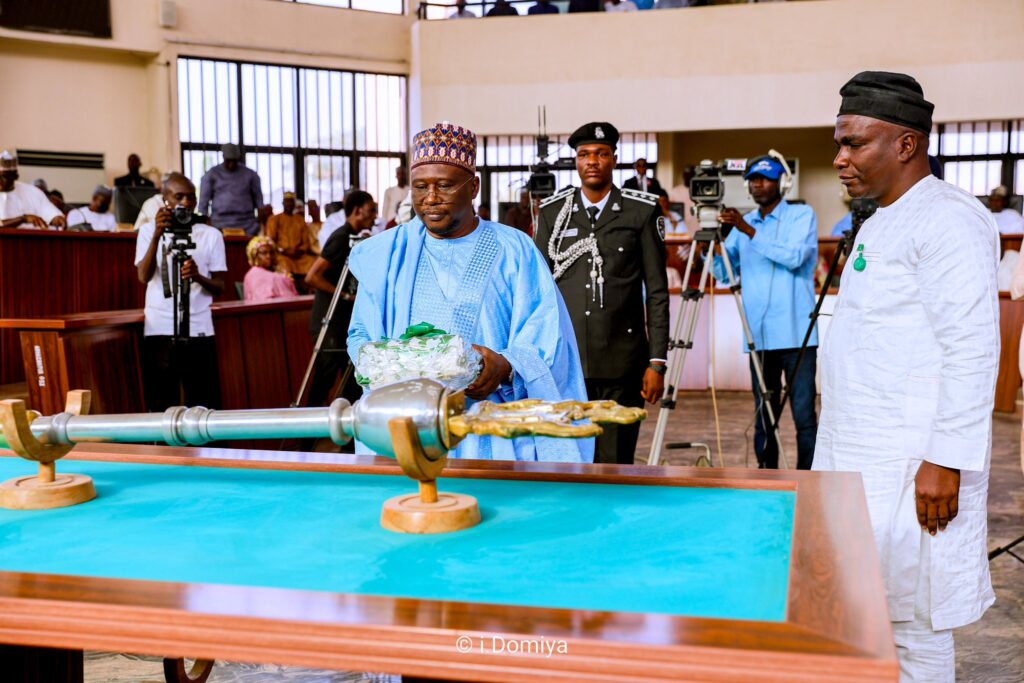 Gov. Ahmadu Fintir in the state assembly. 